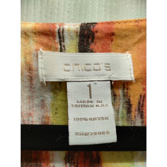 Chico's Size Medium (1) Multicolored Geometric Boho 3/4 Sleeves V-Neck Rayon Top - Picture 5 of 6